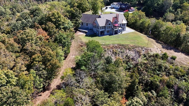 aerial view featuring a forest view