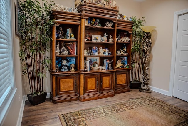 sitting room with baseboards and wood finished floors