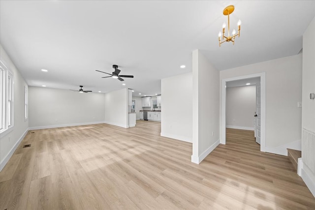 unfurnished living room with recessed lighting, visible vents, and light wood-style flooring