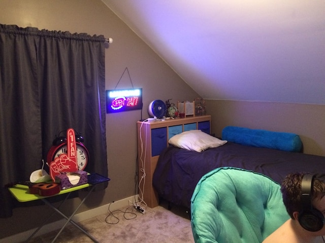 bedroom with lofted ceiling