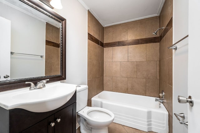 full bathroom with toilet, bathtub / shower combination, and vanity