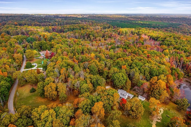 birds eye view of property with a wooded view