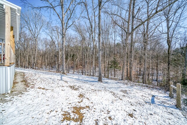 view of yard layered in snow