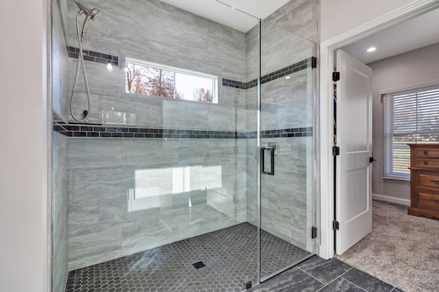 bathroom with a stall shower