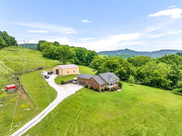 drone / aerial view with a mountain view