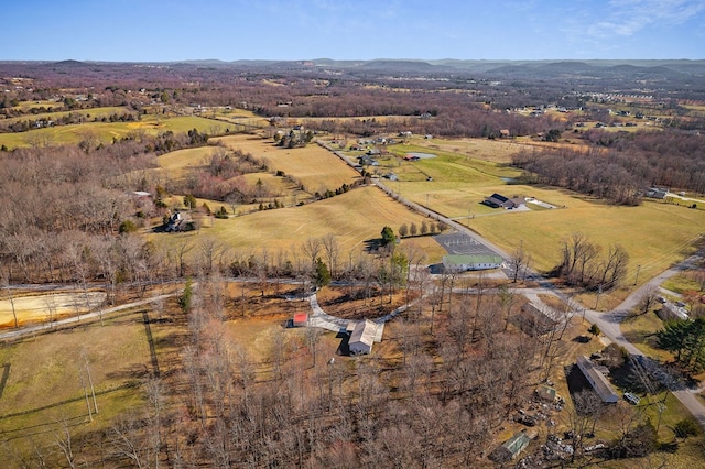 drone / aerial view featuring a rural view and a mountain view