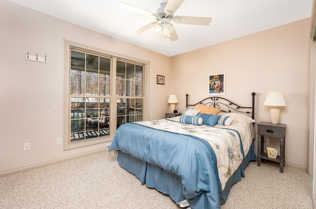 bedroom featuring carpet, ceiling fan, and baseboards