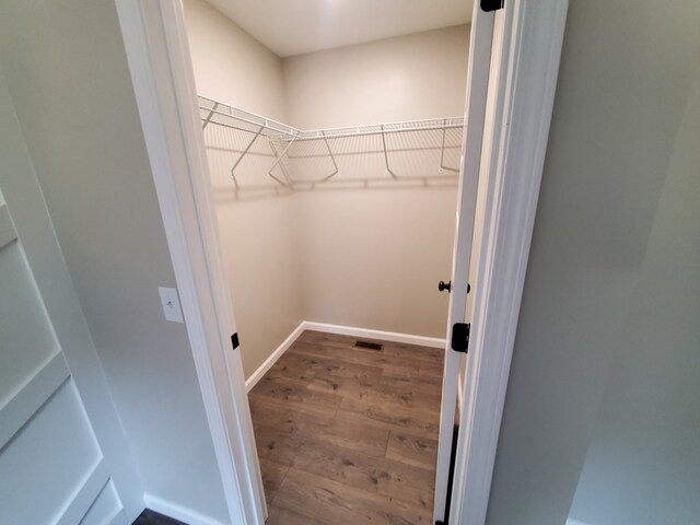 walk in closet featuring wood finished floors