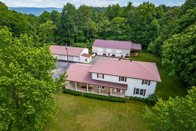 drone / aerial view with a forest view