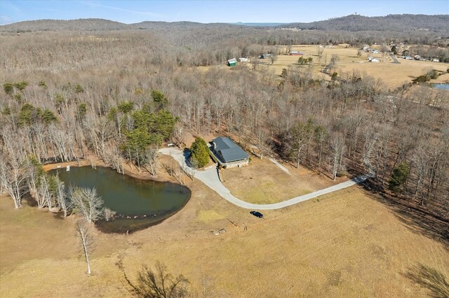 birds eye view of property with a water and mountain view