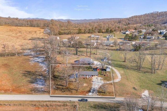 drone / aerial view featuring a mountain view