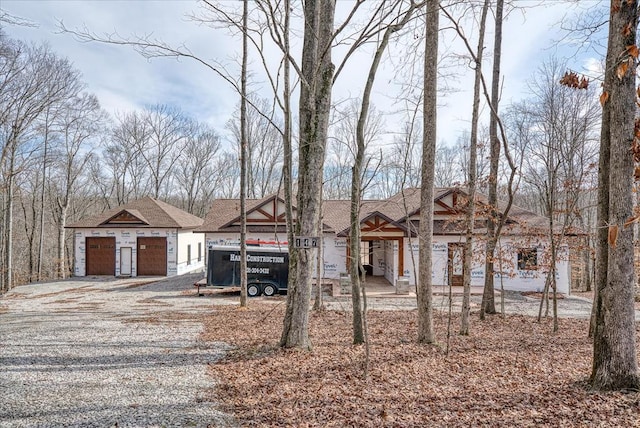 view of front of house with a detached garage