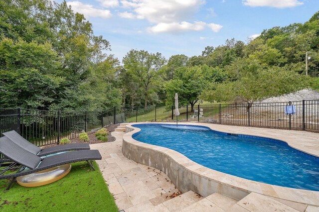 view of pool with a patio, fence, and a fenced in pool