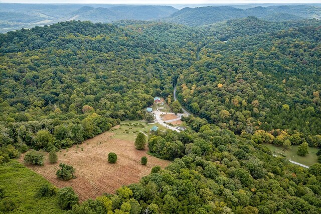 bird's eye view with a mountain view and a view of trees