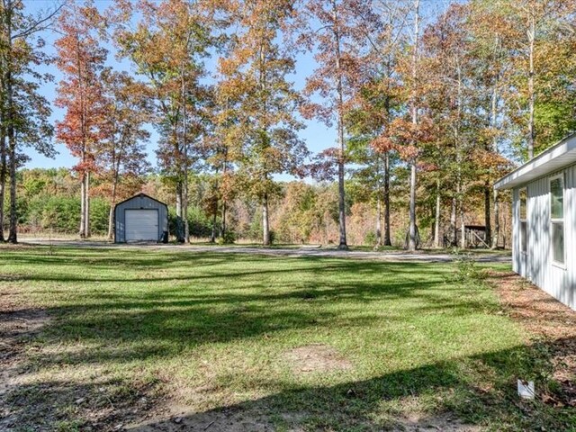 view of yard featuring a garage and an outdoor structure