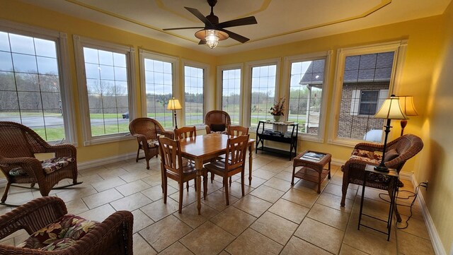 sunroom featuring ceiling fan