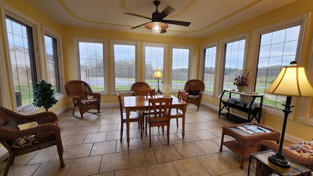 sunroom / solarium featuring ceiling fan and a wealth of natural light