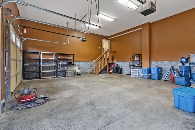 garage with a garage door opener