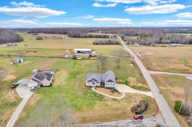 birds eye view of property featuring a rural view