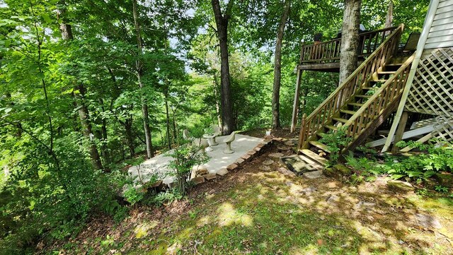 view of yard with stairway and a patio area