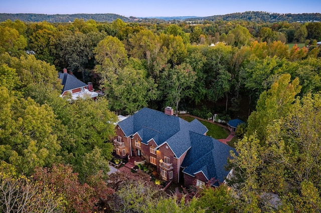 birds eye view of property with a forest view