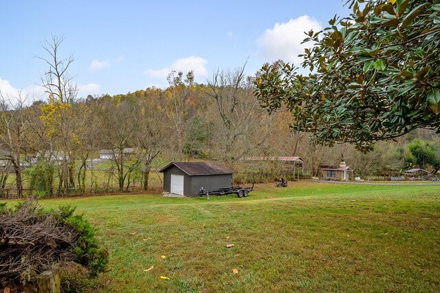 view of yard featuring a garage and an outdoor structure