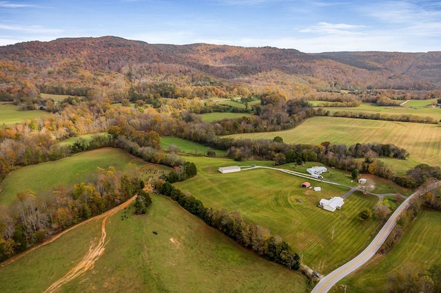 birds eye view of property featuring a rural view and a mountain view