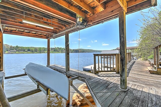 dock area with a water view