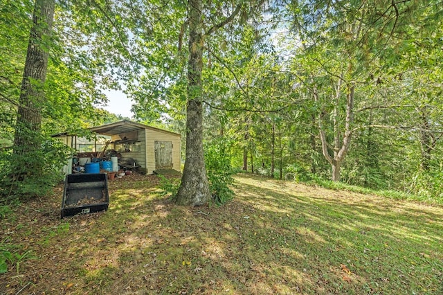 view of yard featuring an outbuilding