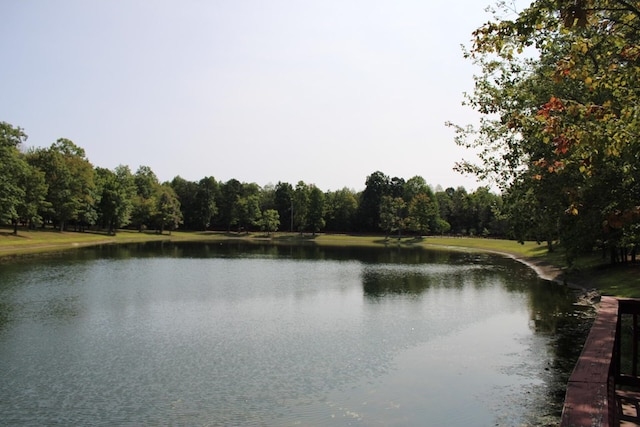 property view of water featuring a wooded view