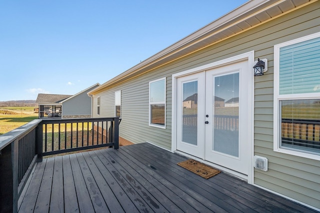 wooden terrace with french doors