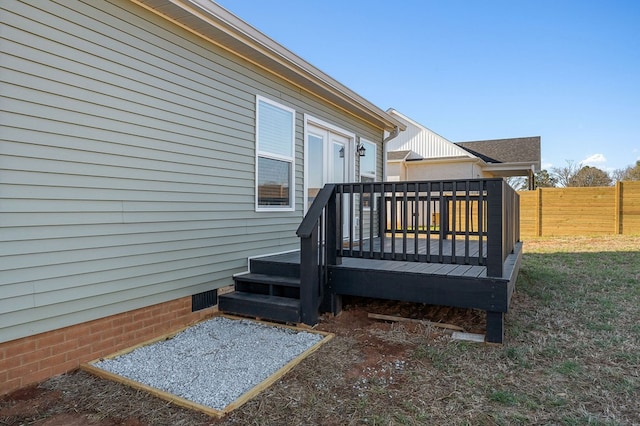 wooden terrace featuring fence