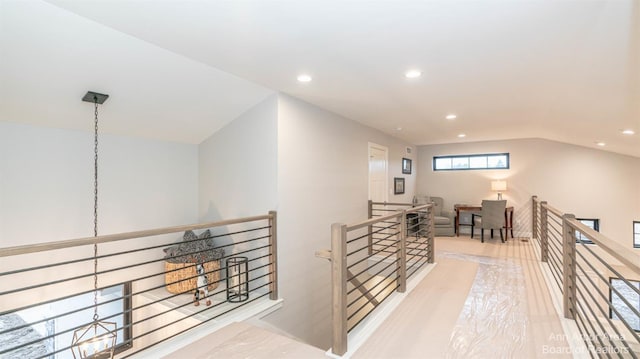 45 Gallery Pointe Dr, Saline, MI 48176 - hallway with an upstairs landing, recessed lighting, and lofted ceiling