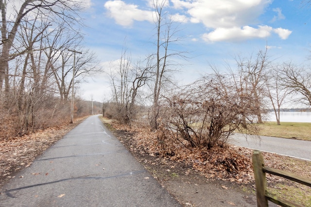 view of road with a water view