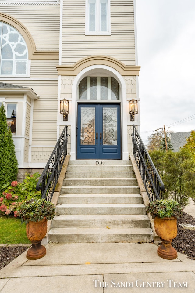 doorway to property featuring french doors