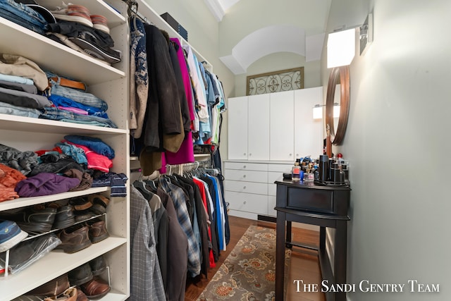 walk in closet featuring dark hardwood / wood-style floors