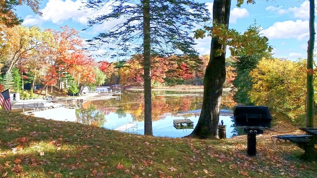 view of home's community with a water view