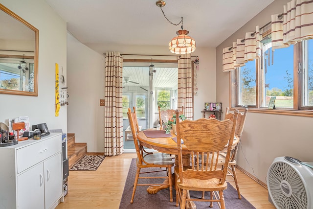 dining space featuring light wood-type flooring