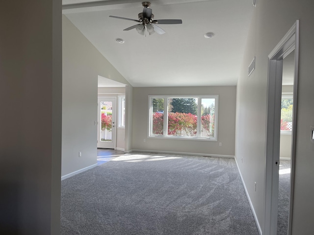 260 Windemere Pl, West Branch, MI 48661 - carpeted spare room with baseboards, ceiling fan, and lofted ceiling