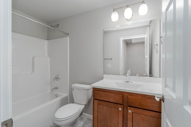 full bathroom with vanity, toilet, and shower / washtub combination