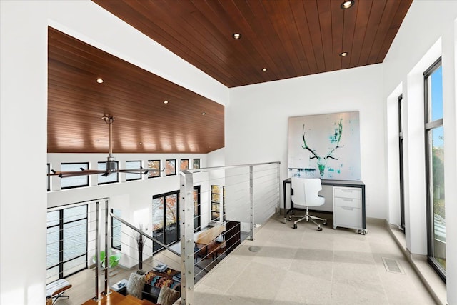 office area with wooden ceiling