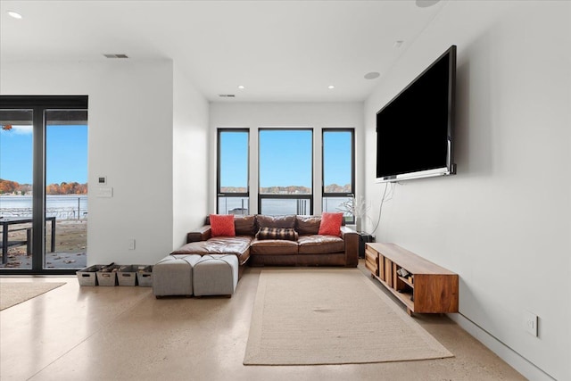 living room with a water view