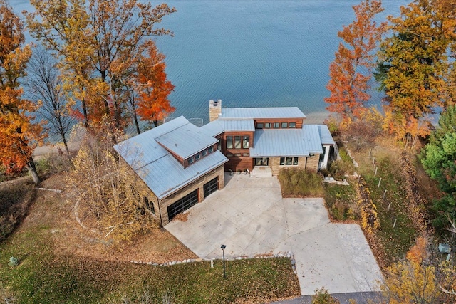 aerial view with a water view