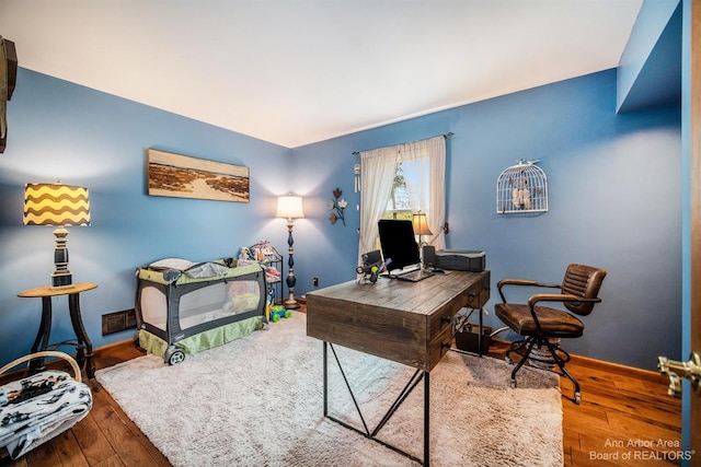 home office featuring hardwood / wood-style floors