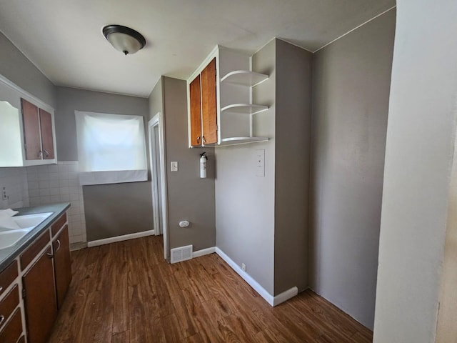 washroom featuring dark hardwood / wood-style flooring and sink