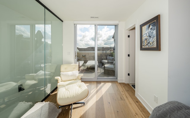 2813 Brush St Unit 99, Detroit, MI 48201 - sitting room featuring light wood-style flooring, expansive windows, and baseboards