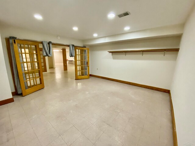 basement featuring french doors