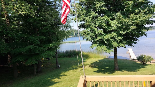 view of yard with a water view