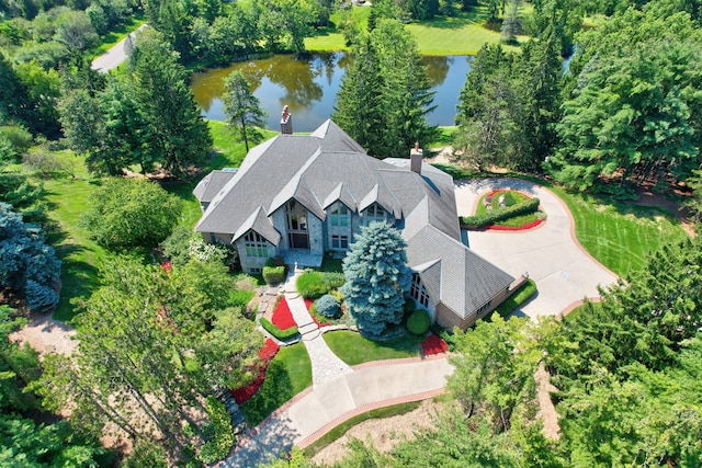 aerial view with a water view