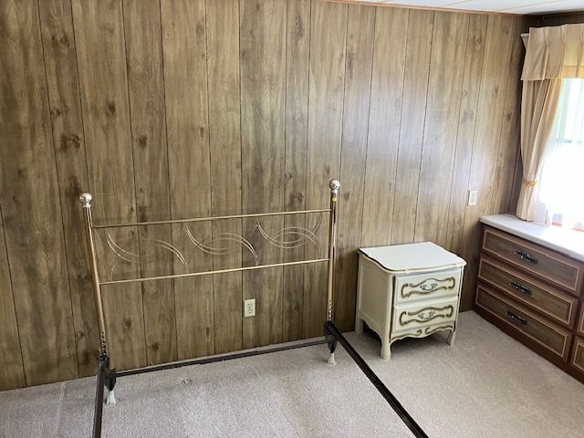 7377 Birch Dr, Port Hope, MI 48468 - carpeted bedroom featuring wooden walls